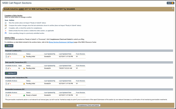 Money Service Business Call Report sections, screen 2 of 2