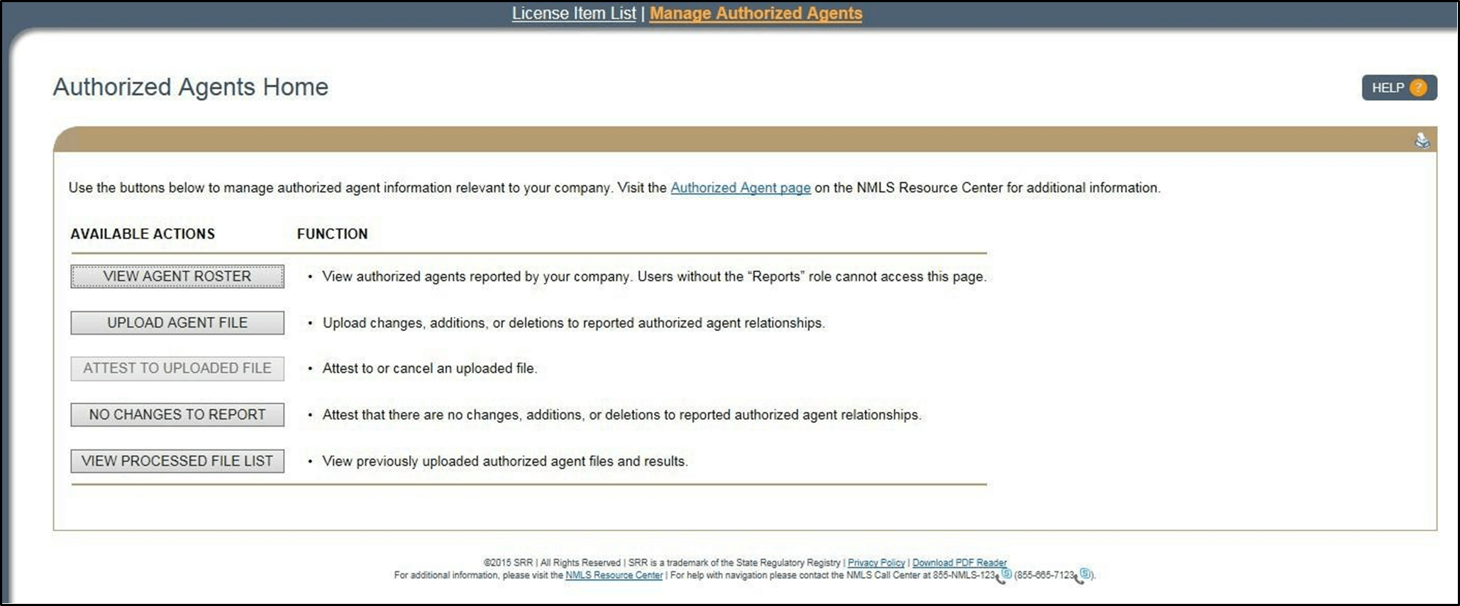 UUAR Authorized Agents screen