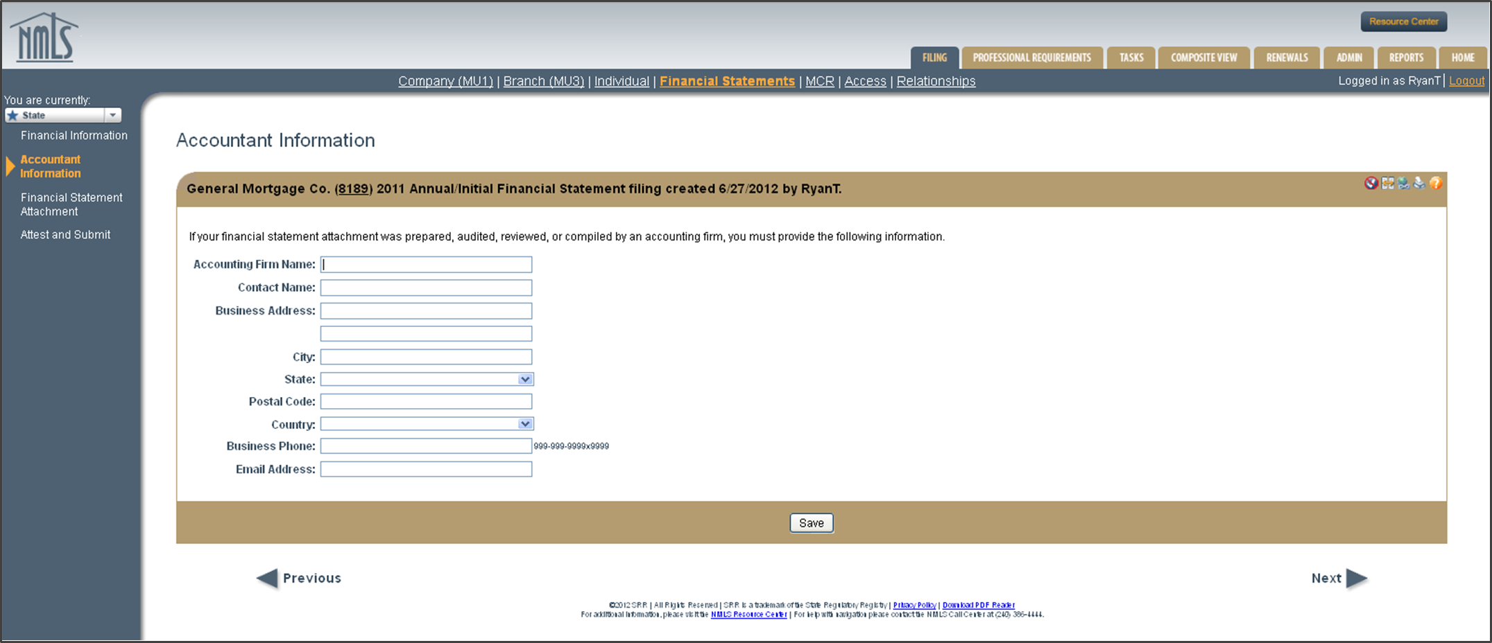 Account Information Screen