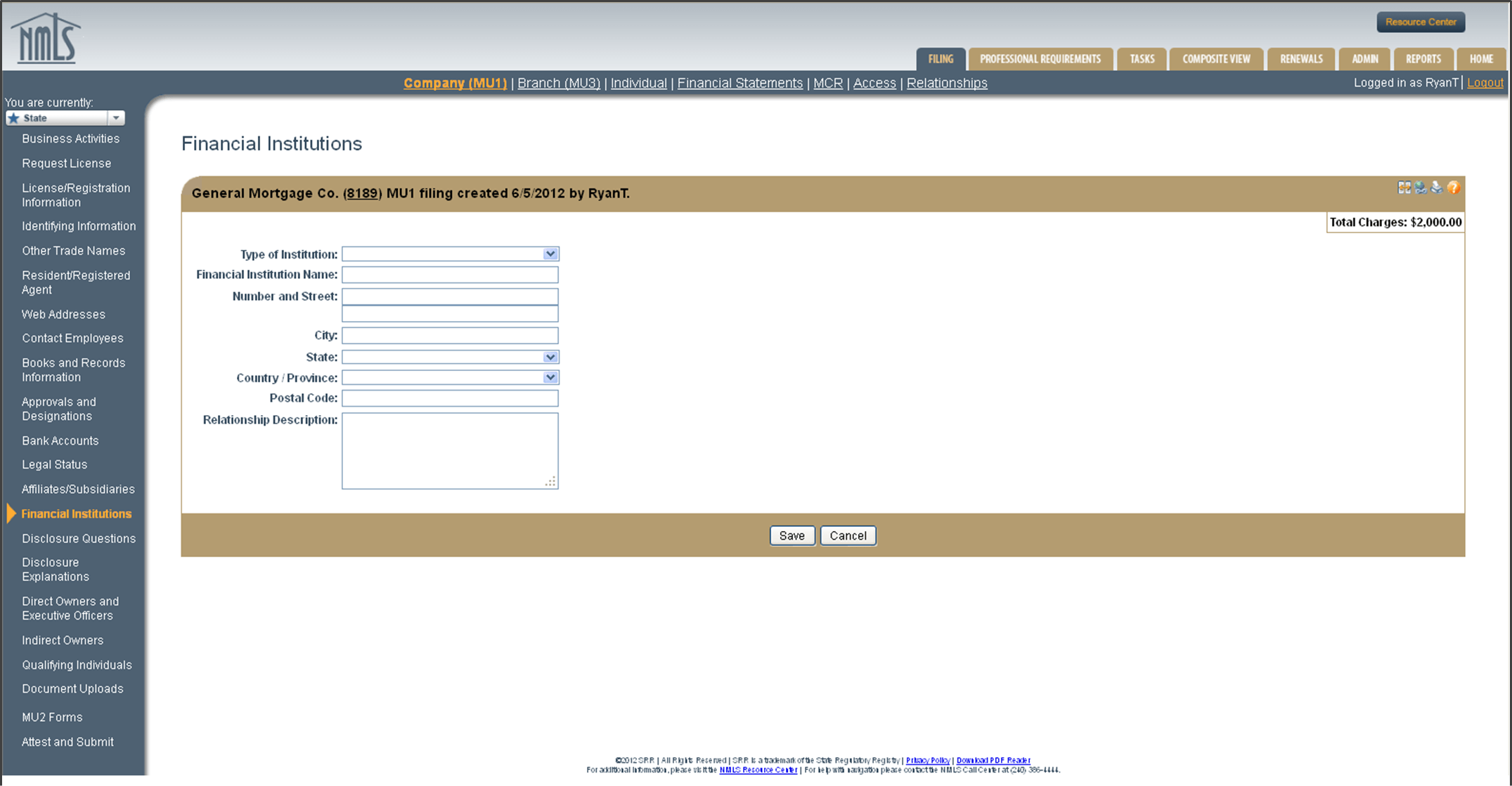 The Financial Information screen