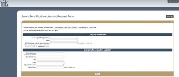 Surety Bond Producer Account Request Form